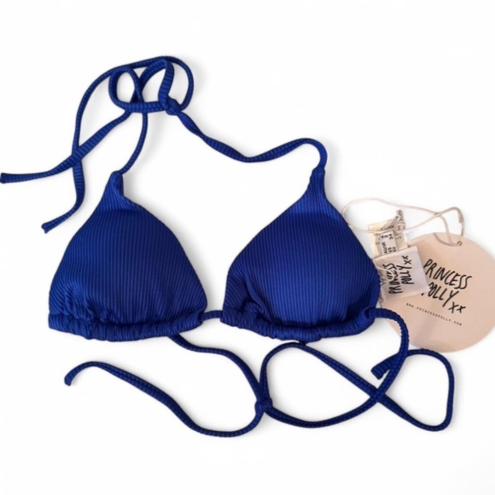 Princess Polly Blue Ribbed “Recycled Nylon Jenner Monday Bikini Top” NEW W/ TAGS